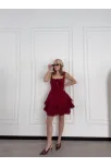 Mini Askılı Elbise - Bordo