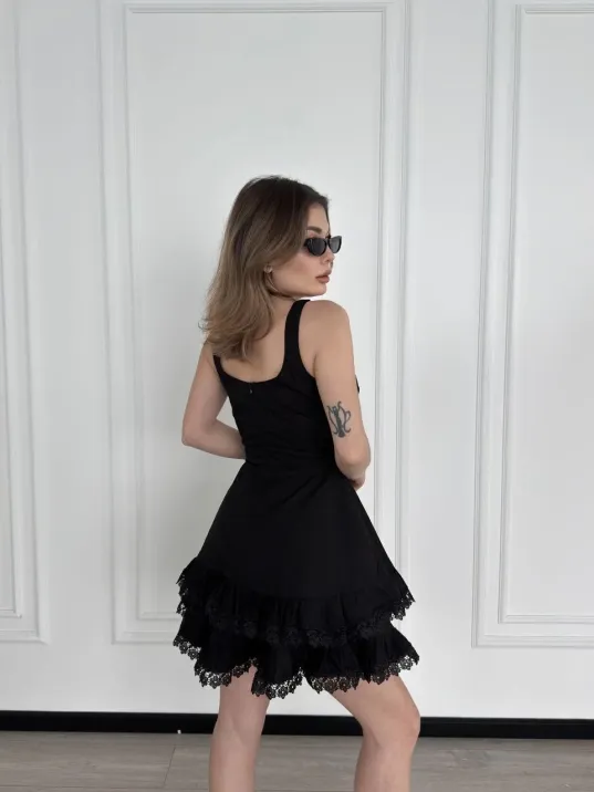 Mini Askılı Elbise - Siyah