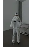 Nakış İşlemeli Üç İplik Sweat Takım- Beyaz