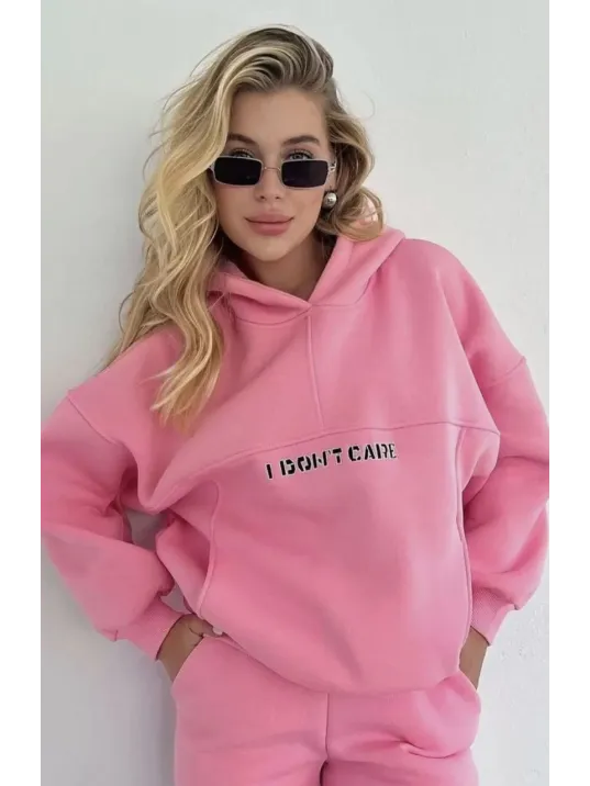 Nakış İşlemeli Üç İplik Sweat Takım- Pembe Nakış İşlemeli Üç İplik Sweat Takım- Pembe