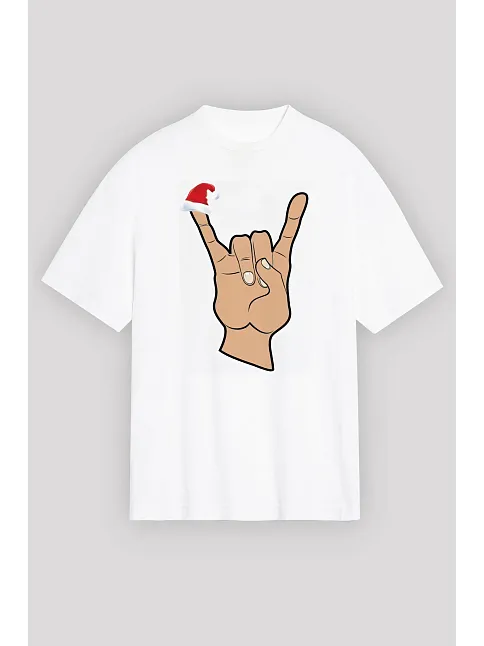 Noel Başlıklı Serçe Parmak T-shirt - Beyaz