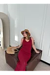 Örgülü Uzun Triko Elbise - Bordo