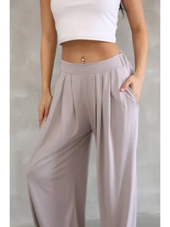 Osy Modal Yumuşak Dokulu Kadın Kumaş Boru Paça Salaş Eşofman - Bej