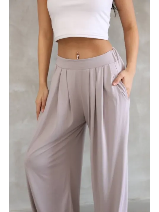 Osy Modal Yumuşak Dokulu Kadın Kumaş Boru Paça Salaş Eşofman - Bej Osy Modal Yumuşak Dokulu Kadın Kumaş Boru Paça Salaş Eşofman - Bej