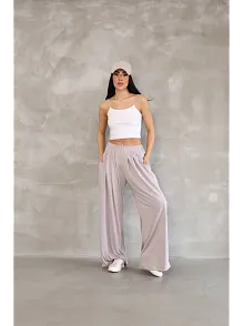 Osy Modal Yumuşak Dokulu Kadın Kumaş Boru Paça Salaş Eşofman - Bej