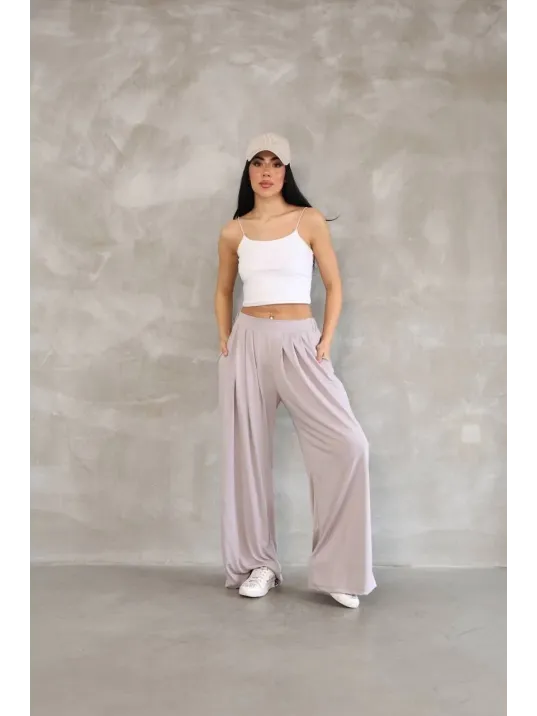 Osy Modal Yumuşak Dokulu Kadın Kumaş Boru Paça Salaş Eşofman - Bej Osy Modal Yumuşak Dokulu Kadın Kumaş Boru Paça Salaş Eşofman - Bej