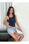 Osy Modal Yumuşak Dokulu Kumaş Bisiklet Yaka Kadın Sıfır Kol Bluz Omuz Toka Aksesuar Detaylı - Lacivert