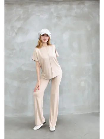 Osy Modal Yumuşak dokulu Kumaş Bisiklet Yaka Kısa Kollu Takım - Bej Osy Modal Yumuşak dokulu Kumaş Bisiklet Yaka Kısa Kollu Takım - Bej