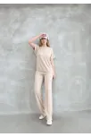 Osy Modal Yumuşak Dokulu Kumaş Bisiklet Yaka Kısa Kollu Takım - Bej Osy Modal Yumuşak Dokulu Kumaş Bisiklet Yaka Kısa Kollu Takım - Bej