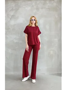 Osy Modal Yumuşak Dokulu Kumaş Bisiklet Yaka Kısa Kollu Takım - Bordo