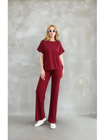 Osy Modal Yumuşak dokulu Kumaş Bisiklet Yaka Kısa Kollu Takım - Bordo Osy Modal Yumuşak dokulu Kumaş Bisiklet Yaka Kısa Kollu Takım - Bordo