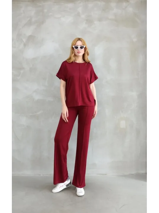 Osy Modal Yumuşak dokulu Kumaş Bisiklet Yaka Kısa Kollu Takım - Bordo Osy Modal Yumuşak dokulu Kumaş Bisiklet Yaka Kısa Kollu Takım - Bordo