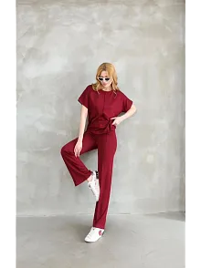 Osy Modal Yumuşak Dokulu Kumaş Bisiklet Yaka Kısa Kollu Takım - Bordo