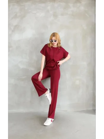 Osy Modal Yumuşak dokulu Kumaş Bisiklet Yaka Kısa Kollu Takım - Bordo Osy Modal Yumuşak dokulu Kumaş Bisiklet Yaka Kısa Kollu Takım - Bordo