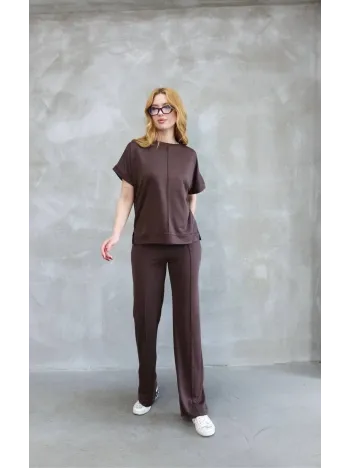 Osy Modal Yumuşak Dokulu Kumaş Bisiklet Yaka Kısa Kollu Takım - Kahverengi