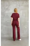 Osy Modal Yumuşak Dokulu Kumaş Bisiklet Yaka Parçalı Detaylı Kısa Kollu Takım - Bordo