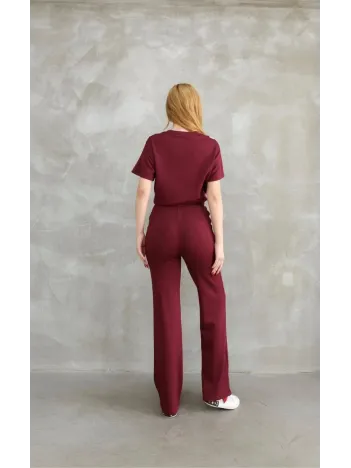 Osy Modal Yumuşak dokulu Kumaş Bisiklet Yaka Parçalı detaylı Kısa Kollu Takım - Bordo Osy Modal Yumuşak dokulu Kumaş Bisiklet Yaka Parçalı detaylı Kısa Kollu Takım - Bordo