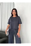Osy Modal Yumuşak Dokulu Kumaş Bisiklet Yaka T-shirt Bol Paça Pantalon İkili Takım -antrasit