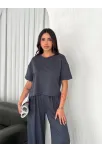 Osy Modal Yumuşak Dokulu Kumaş Bisiklet Yaka T-shirt Bol Paça Pantalon İkili Takım -antrasit