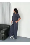 Osy Modal Yumuşak Dokulu Kumaş Bisiklet Yaka T-shirt Bol Paça Pantalon İkili Takım -antrasit