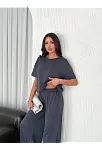 Osy Modal Yumuşak Dokulu Kumaş Bisiklet Yaka T-shirt Bol Paça Pantalon İkili Takım -antrasit
