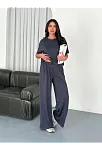 Osy Modal Yumuşak Dokulu Kumaş Bisiklet Yaka T-shirt Bol Paça Pantalon İkili Takım -antrasit