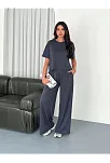 Osy Modal Yumuşak Dokulu Kumaş Bisiklet Yaka T-shirt Bol Paça Pantalon İkili Takım -antrasit