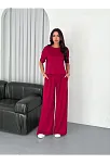 Osy Modal Yumuşak Dokulu Kumaş Bisiklet Yaka T-shirt Bol Paça Pantalon İkili Takım -bordo