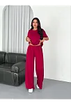 Osy Modal Yumuşak Dokulu Kumaş Bisiklet Yaka T-shirt Bol Paça Pantalon İkili Takım -bordo