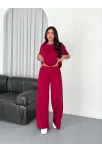 Osy Modal Yumuşak Dokulu Kumaş Bisiklet Yaka T-shirt Bol Paça Pantalon İkili Takım -bordo Osy Modal Yumuşak Dokulu Kumaş Bisiklet Yaka T-shirt Bol Paça Pantalon İkili Takım -bordo