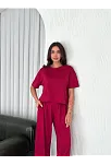 Osy Modal Yumuşak Dokulu Kumaş Bisiklet Yaka T-shirt Bol Paça Pantalon İkili Takım -bordo