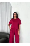Osy Modal Yumuşak Dokulu Kumaş Bisiklet Yaka T-shirt Bol Paça Pantalon İkili Takım -bordo Osy Modal Yumuşak Dokulu Kumaş Bisiklet Yaka T-shirt Bol Paça Pantalon İkili Takım -bordo