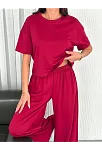 Osy Modal Yumuşak Dokulu Kumaş Bisiklet Yaka T-shirt Bol Paça Pantalon İkili Takım -bordo
