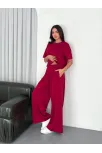 Osy Modal Yumuşak Dokulu Kumaş Bisiklet Yaka T-shirt Bol Paça Pantalon İkili Takım -bordo Osy Modal Yumuşak Dokulu Kumaş Bisiklet Yaka T-shirt Bol Paça Pantalon İkili Takım -bordo