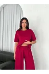 Osy Modal Yumuşak Dokulu Kumaş Bisiklet Yaka T-shirt Bol Paça Pantalon İkili Takım -bordo Osy Modal Yumuşak Dokulu Kumaş Bisiklet Yaka T-shirt Bol Paça Pantalon İkili Takım -bordo