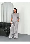 Osy Modal Yumuşak Dokulu Kumaş Bisiklet Yaka T-shirt Bol Paça Pantalon İkili Takım - Boyalı Gri