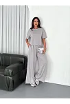 Osy Modal Yumuşak Dokulu Kumaş Bisiklet Yaka T-shirt Bol Paça Pantalon İkili Takım - Boyalı Gri