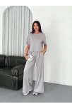 Osy Modal Yumuşak Dokulu Kumaş Bisiklet Yaka T-shirt Bol Paça Pantalon İkili Takım - Boyalı Gri Osy Modal Yumuşak Dokulu Kumaş Bisiklet Yaka T-shirt Bol Paça Pantalon İkili Takım - Boyalı Gri