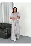 Osy Modal Yumuşak Dokulu Kumaş Bisiklet Yaka T-shirt Bol Paça Pantalon İkili Takım - Boyalı Gri
