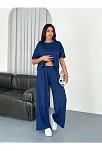 Osy Modal Yumuşak Dokulu Kumaş Bisiklet Yaka T-shirt Bol Paça Pantalon İkili Takım -saks Mavi