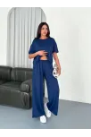 Osy Modal Yumuşak Dokulu Kumaş Bisiklet Yaka T-shirt Bol Paça Pantalon İkili Takım -saks Mavi Osy Modal Yumuşak Dokulu Kumaş Bisiklet Yaka T-shirt Bol Paça Pantalon İkili Takım -saks Mavi