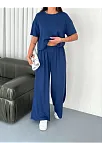 Osy Modal Yumuşak Dokulu Kumaş Bisiklet Yaka T-shirt Bol Paça Pantalon İkili Takım -saks Mavi