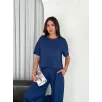 Osy Modal Yumuşak Dokulu Kumaş Bisiklet Yaka T-shirt Bol paça Pantalon ikili Takım -Saks Mavi