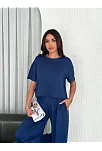 Osy Modal Yumuşak Dokulu Kumaş Bisiklet Yaka T-shirt Bol Paça Pantalon İkili Takım -saks Mavi
