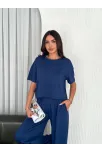 Osy Modal Yumuşak Dokulu Kumaş Bisiklet Yaka T-shirt Bol Paça Pantalon İkili Takım -saks Mavi Osy Modal Yumuşak Dokulu Kumaş Bisiklet Yaka T-shirt Bol Paça Pantalon İkili Takım -saks Mavi