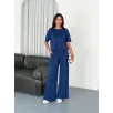 Osy Modal Yumuşak Dokulu Kumaş Bisiklet Yaka T-shirt Bol paça Pantalon ikili Takım -Saks Mavi