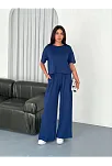 Osy Modal Yumuşak Dokulu Kumaş Bisiklet Yaka T-shirt Bol Paça Pantalon İkili Takım -saks Mavi