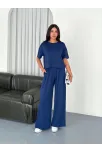 Osy Modal Yumuşak Dokulu Kumaş Bisiklet Yaka T-shirt Bol Paça Pantalon İkili Takım -saks Mavi Osy Modal Yumuşak Dokulu Kumaş Bisiklet Yaka T-shirt Bol Paça Pantalon İkili Takım -saks Mavi