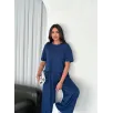 Osy Modal Yumuşak Dokulu Kumaş Bisiklet Yaka T-shirt Bol paça Pantalon ikili Takım -Saks Mavi