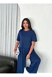 Osy Modal Yumuşak Dokulu Kumaş Bisiklet Yaka T-shirt Bol Paça Pantalon İkili Takım -saks Mavi